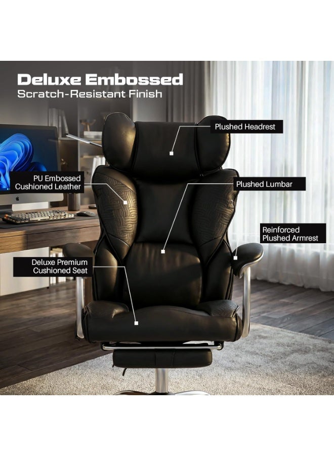DROGO Emperium Office Chair for Work from Home 400LBS | Ergonomic Executive Boss Chair with PU Leather, High Back, Spacious Cushion Seat & Pumping Lumbar Support | Desk Chair with Premium Metal Base & Footrest Black - Image 5